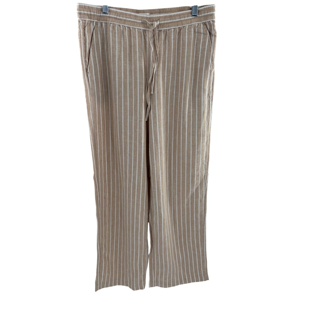 NWT johnnie-O Women's Tan White Stripe Wide Leg Lounge Pants Size Medium